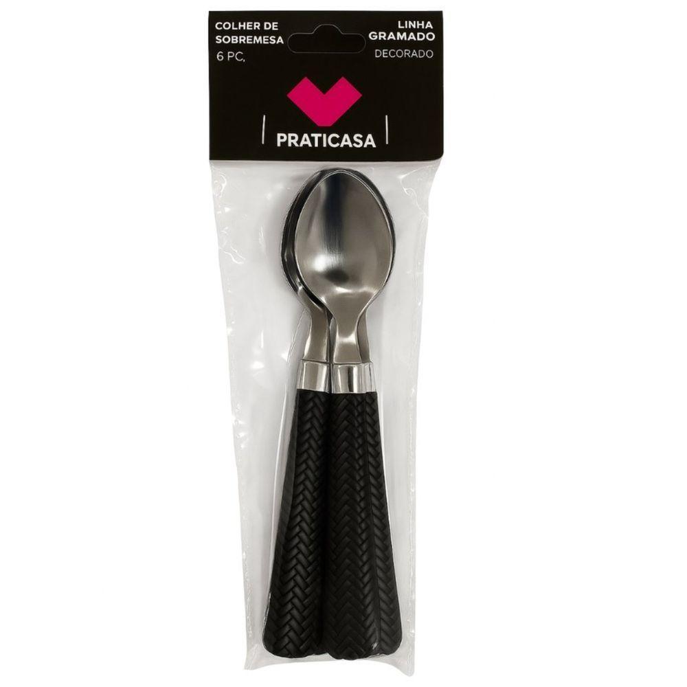 Kit 6 Colheres De Sobremesa Cabo Preto Sofisticada Chique - 7