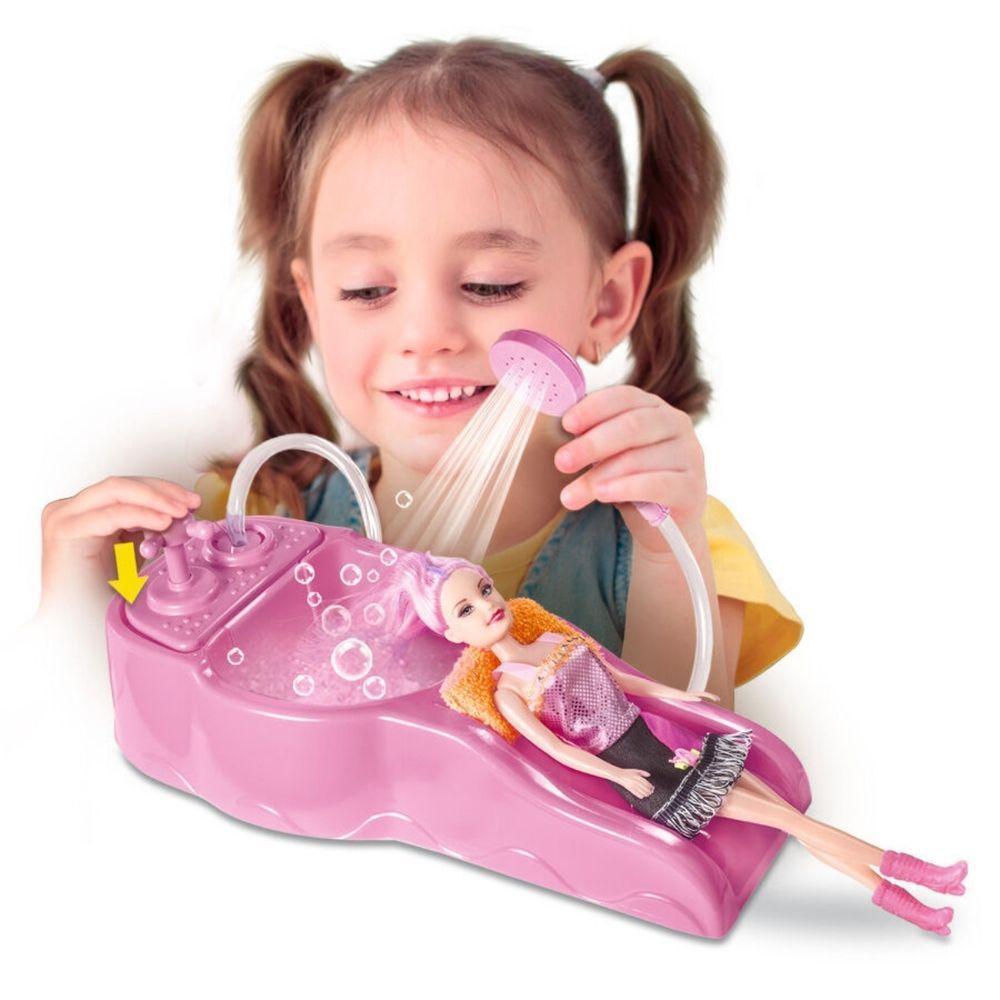 Lavatório De Salão De Beleza Cabelereiro Sai Agua De Verdade Com Boneca - 3