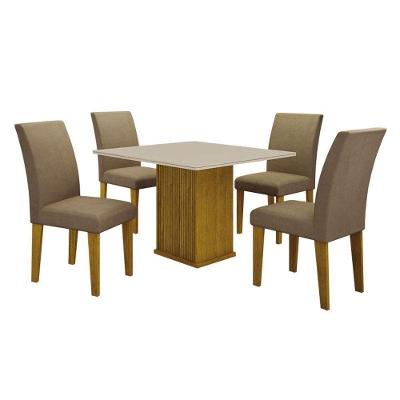 Mesa De Jantar Napoli 90x90 Reto Freijó Decor Off White Com 4 Cadeiras Mdf Freijó Joli Camurça – Leifer Móveis