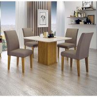 Mesa De Jantar Napoli 90x90 Freijó Decor Off White Com 4 Cadeiras Mdf Freijó Joli Camurça – Leifer Móveis - 8