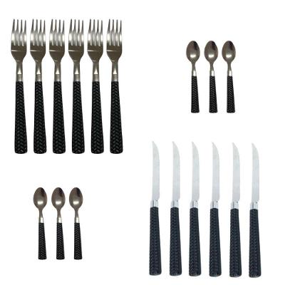 Kit 18 Peças Mesa Posta Talheres Faqueiro Faca Garfo Colher De Sobremesa Cabo Preto Top