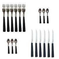 Kit 18 Peças Mesa Posta Talheres Faqueiro Faca Garfo Colher De Sobremesa Cabo Preto Top - 1