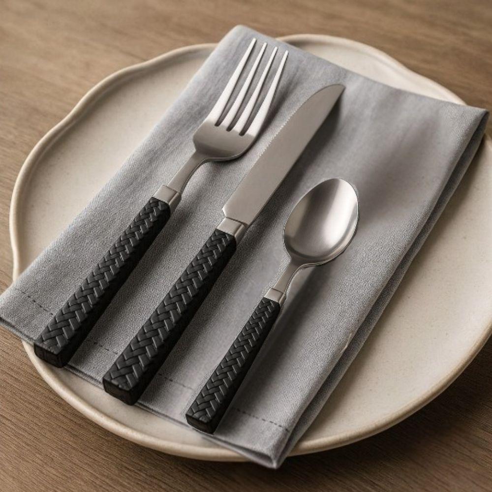 Kit 6 Facas Mesa Inox Cabo Preto Qualidade E Resistencia - 4