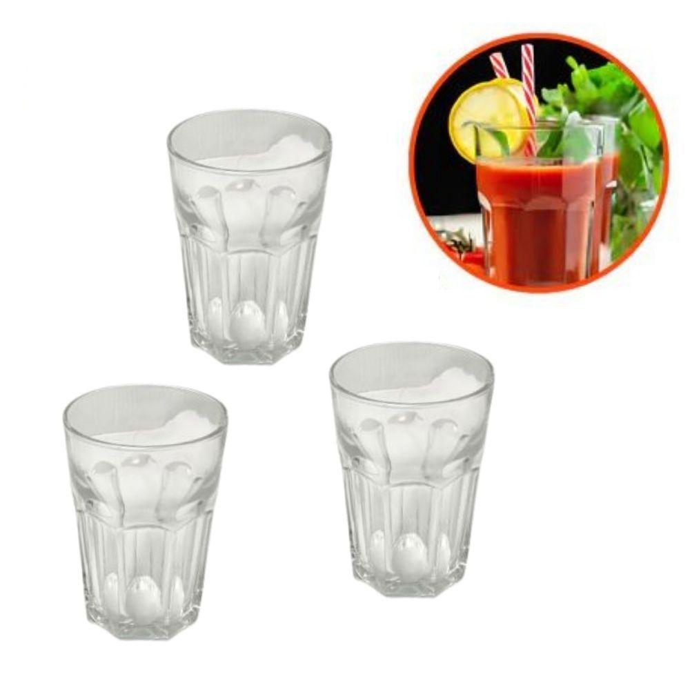Kit 3 Copo Vidro 350ml água Suco Refrigerante Bebidas Shake Transparente Detalhado - 2