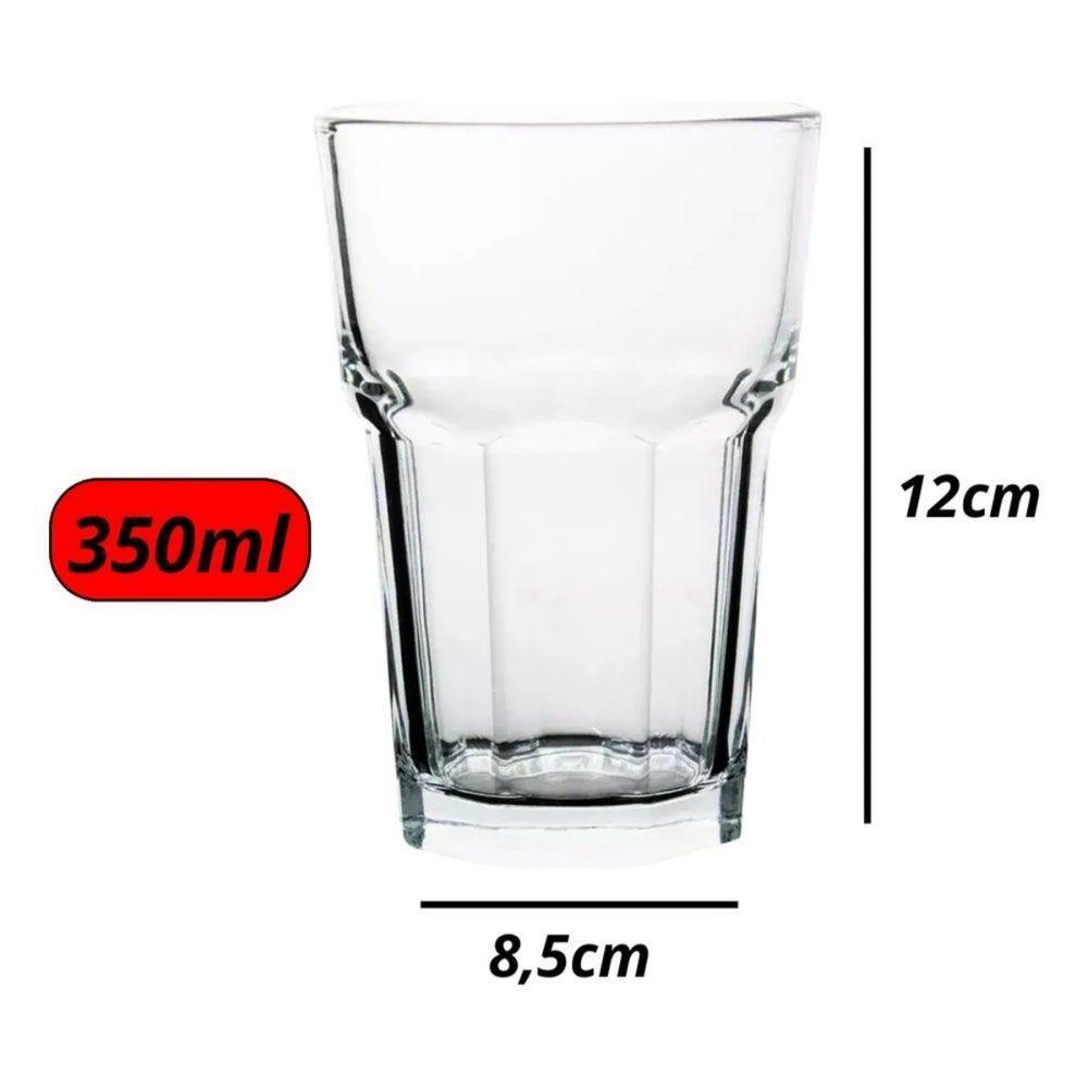 Kit 3 Copo Vidro 350ml água Suco Refrigerante Bebidas Shake Transparente Detalhado - 3