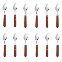 Kit 12 Colheres Cabo De Madeira Para Jantar Almoço Restaurante Inox Qualidade Premium - 1