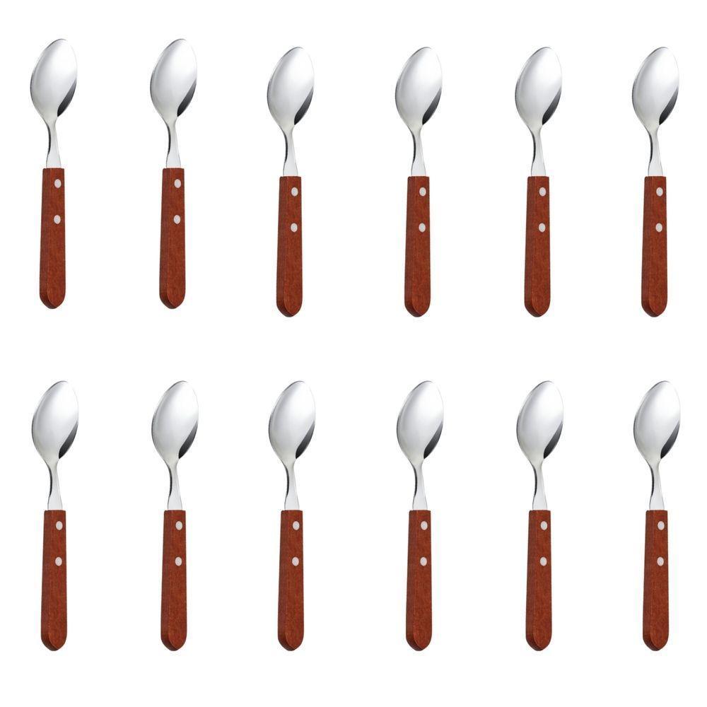 Kit 12 Colher Cabo De Madeira Para Jantar Almoço Restaurantes Qualidade Premium - 1