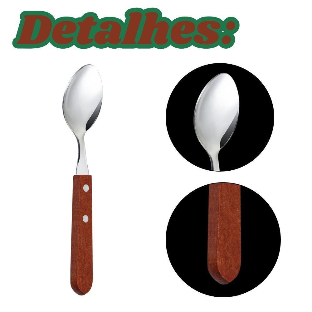 Kit 12 Colher Cabo De Madeira Para Jantar Almoço Restaurantes Qualidade Premium - 2