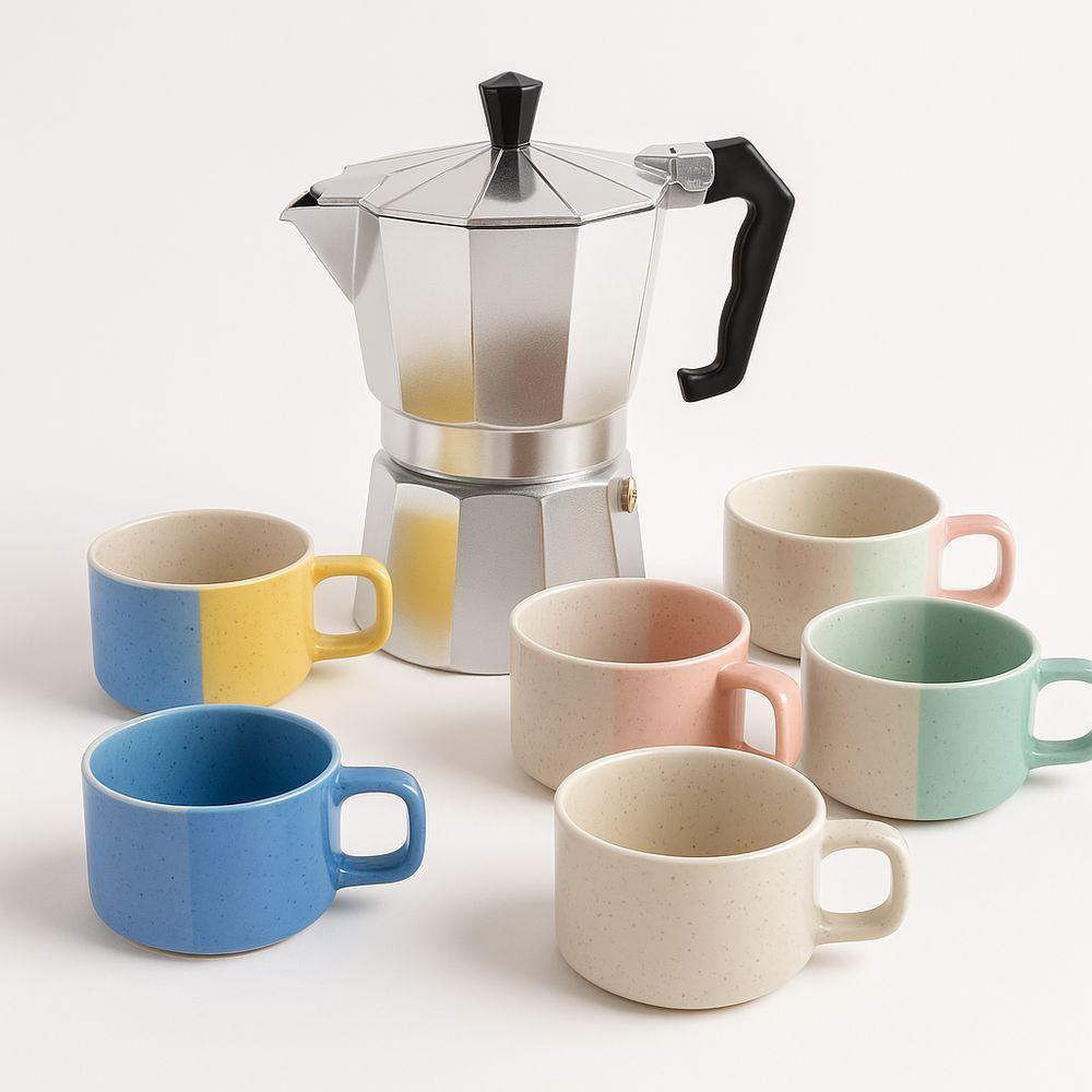 Cafeteira Italiana + 6 Xicaras De Ceramica 120ml - 1