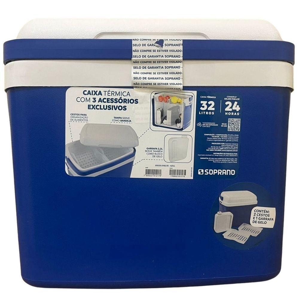 Caixa Termica Cooler Tropical Com Acessorios 32 Lts Soprano Azul - 1
