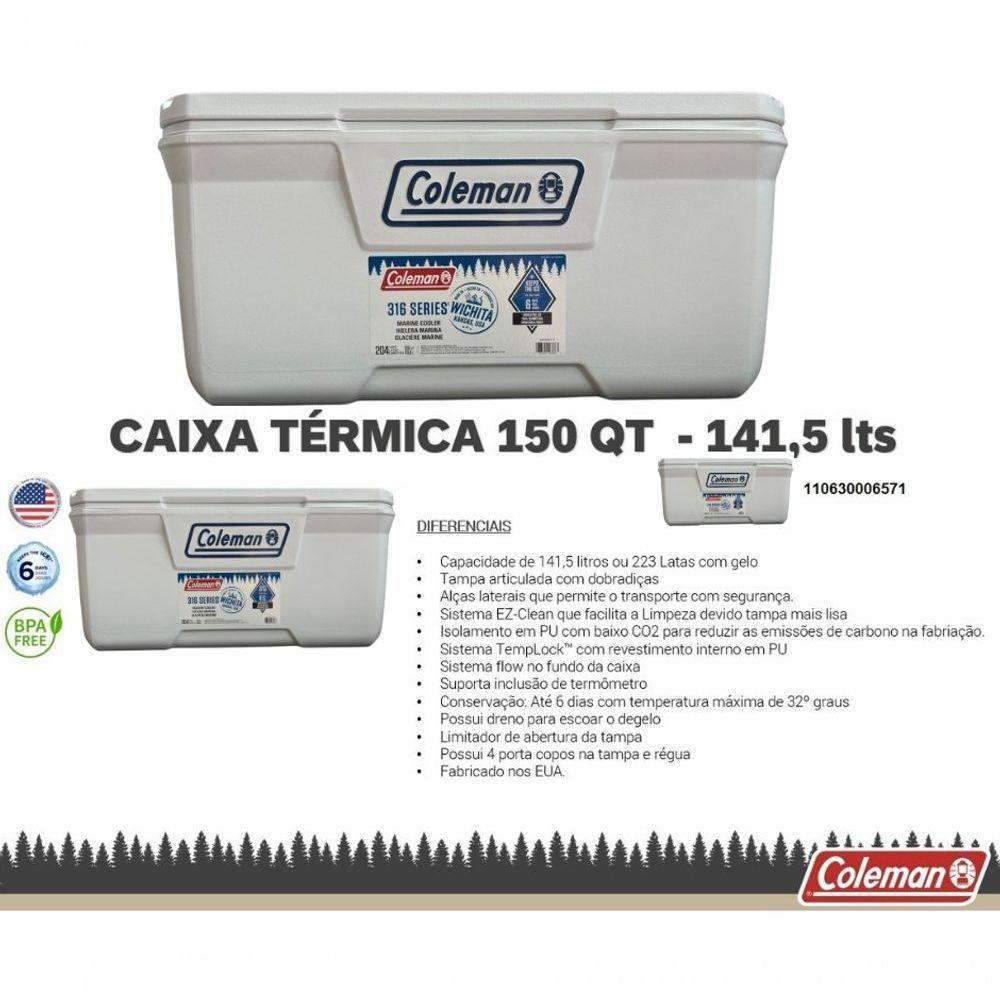 Caixa Térmica Cooler 150 Qt 142 Lt Marine Branca Coleman - 3