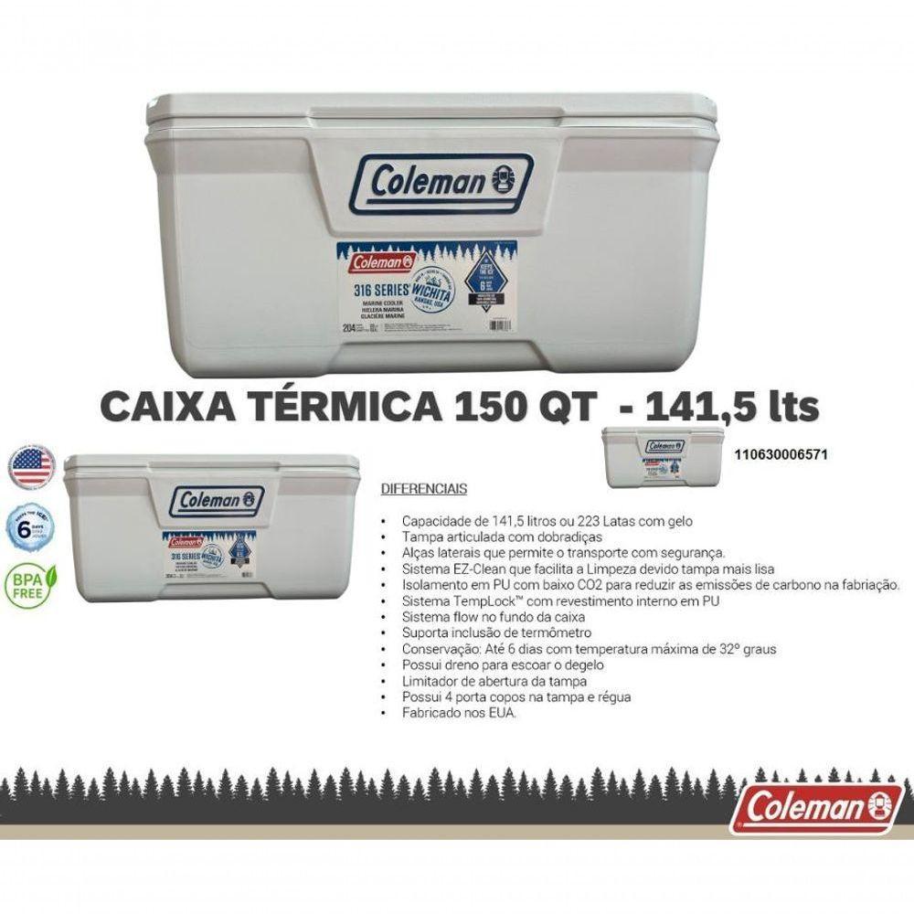 Caixa Térmica Cooler 150 Qt 142 Lt Marine Branca Coleman - 6