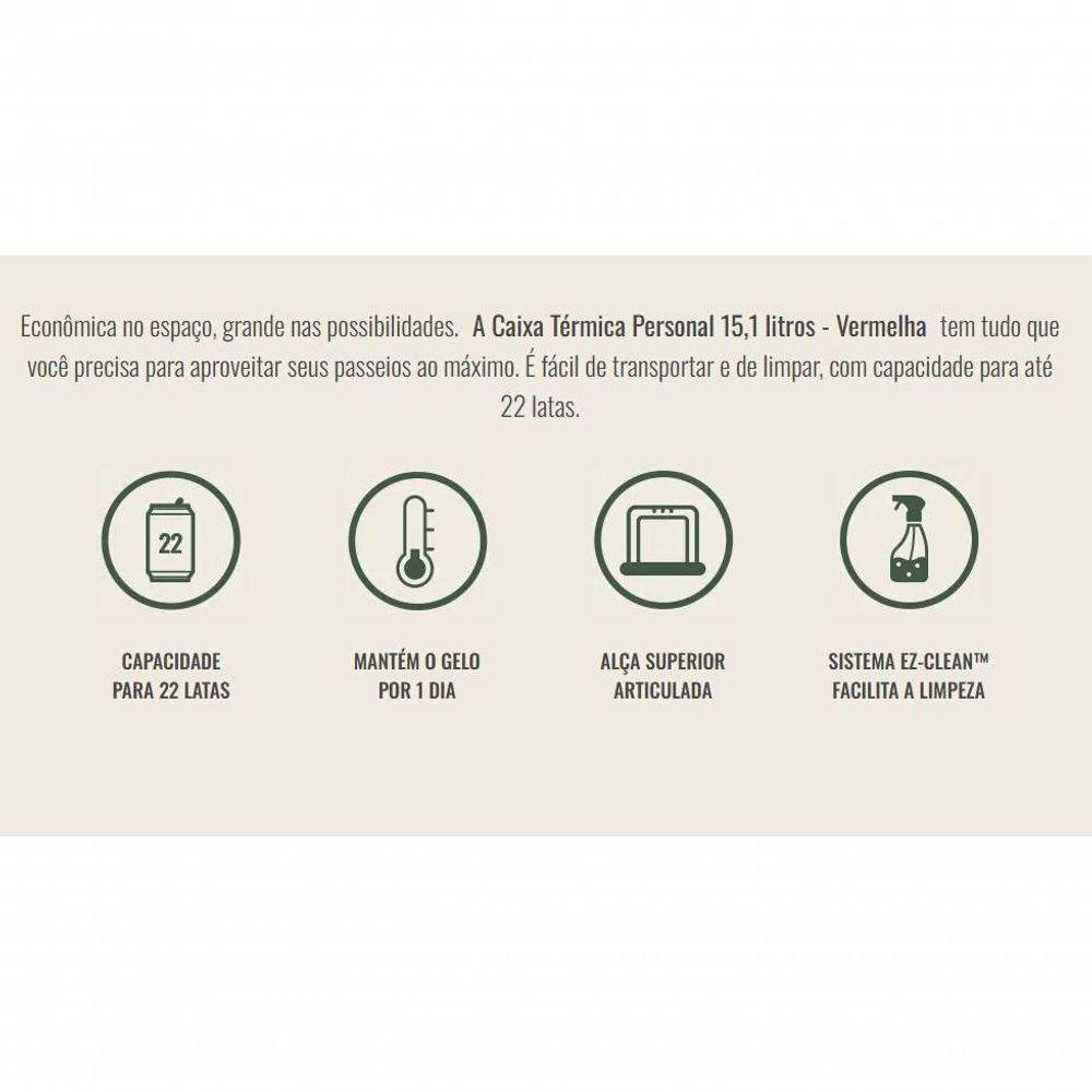Caixa Térmica Coleman 16qt 15,1 Litros Cor Vermelha 22 Latas - 8