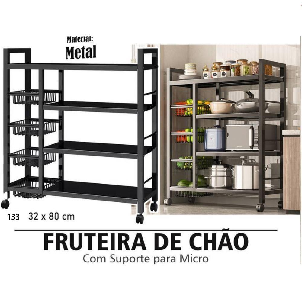 Organizador Multiuso Inox Carrinho Suporte Microondas Forno Galao Agua Fruteira Chao 4 Prateleiras - 6