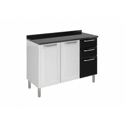 Balcão Cozinhas Itatiaia Tarsila - 3 Portas E 2 Gavetas - Branco Com Preto
