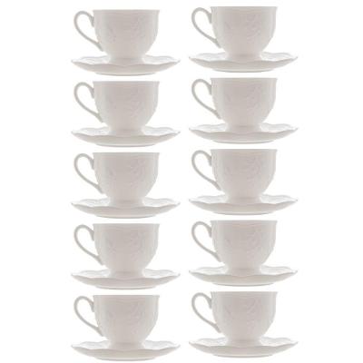 Jogo 10 XícarasDe Café Com Pires Em Porcelana New Bone Butterfly Borboleta E Flores 100ml Lyor