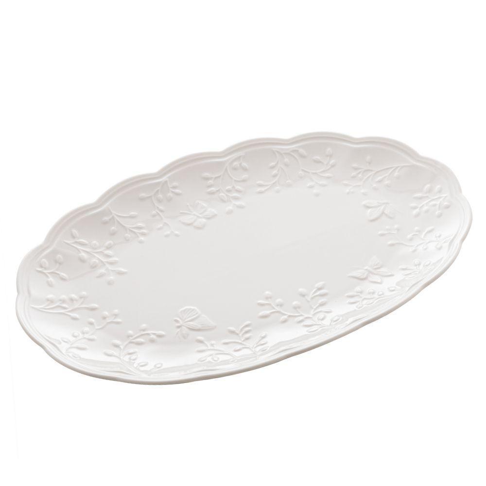 Travessa Prato De Porcelana New Bone Butterfly Flower Borboletas E Flores Lyor 31x21cm - 1