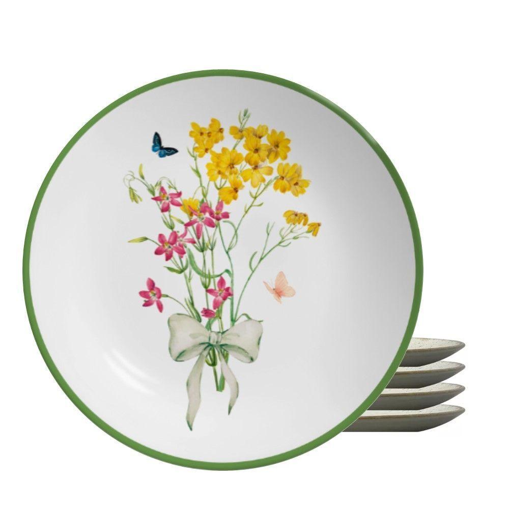 Jogo 4 Pratos Sobremesa Coup Jardim Campestre 21cm Cerâmica Alleanza - 1