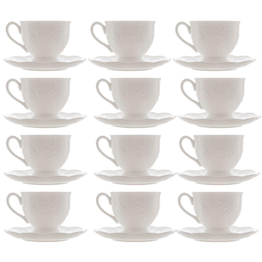 Jogo 12 XícarasDe Café Com Pires Em Porcelana New Bone Butterfly Borboleta E Flores 100ml Lyor - 1