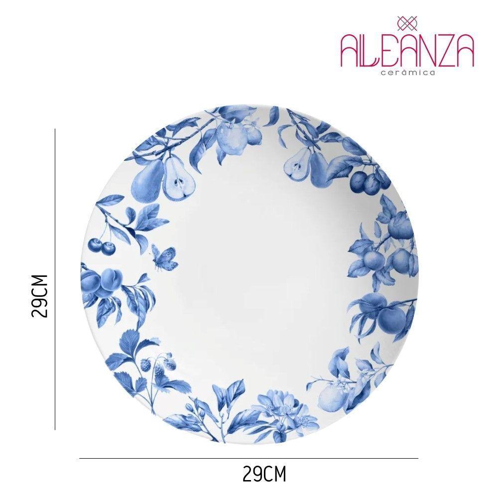 Jogo 4 Pratos Raso Coup Frutela 29cm Azul Cerâmica Alleanza - 3