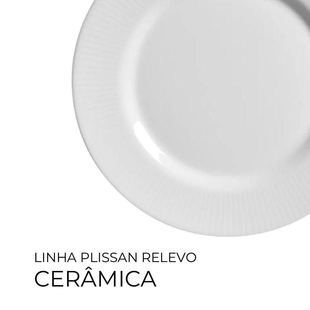 Jogo 8 Pratos Sobremesa Plissan Relevo Branco Cerâmica Alleanza 20cm - 3