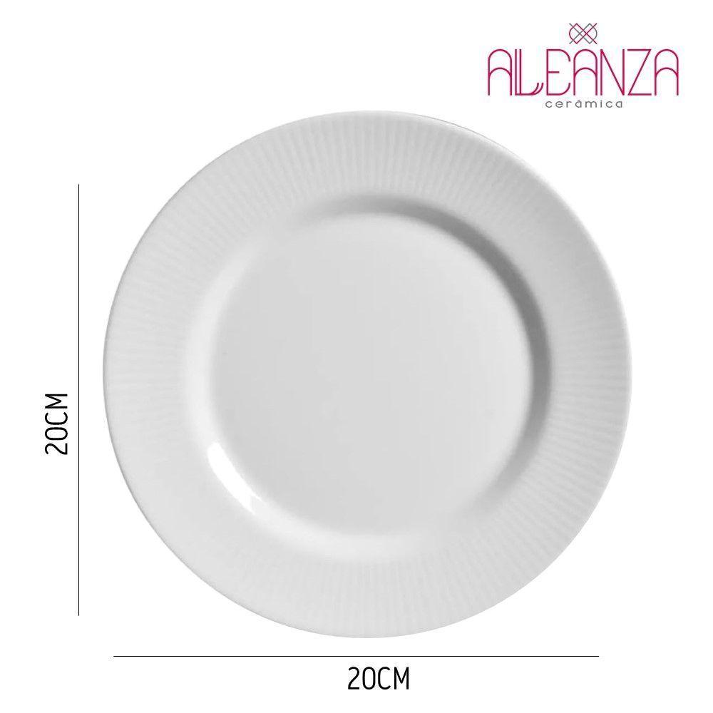 Jogo 8 Pratos Sobremesa Plissan Relevo Branco Cerâmica Alleanza 20cm - 4