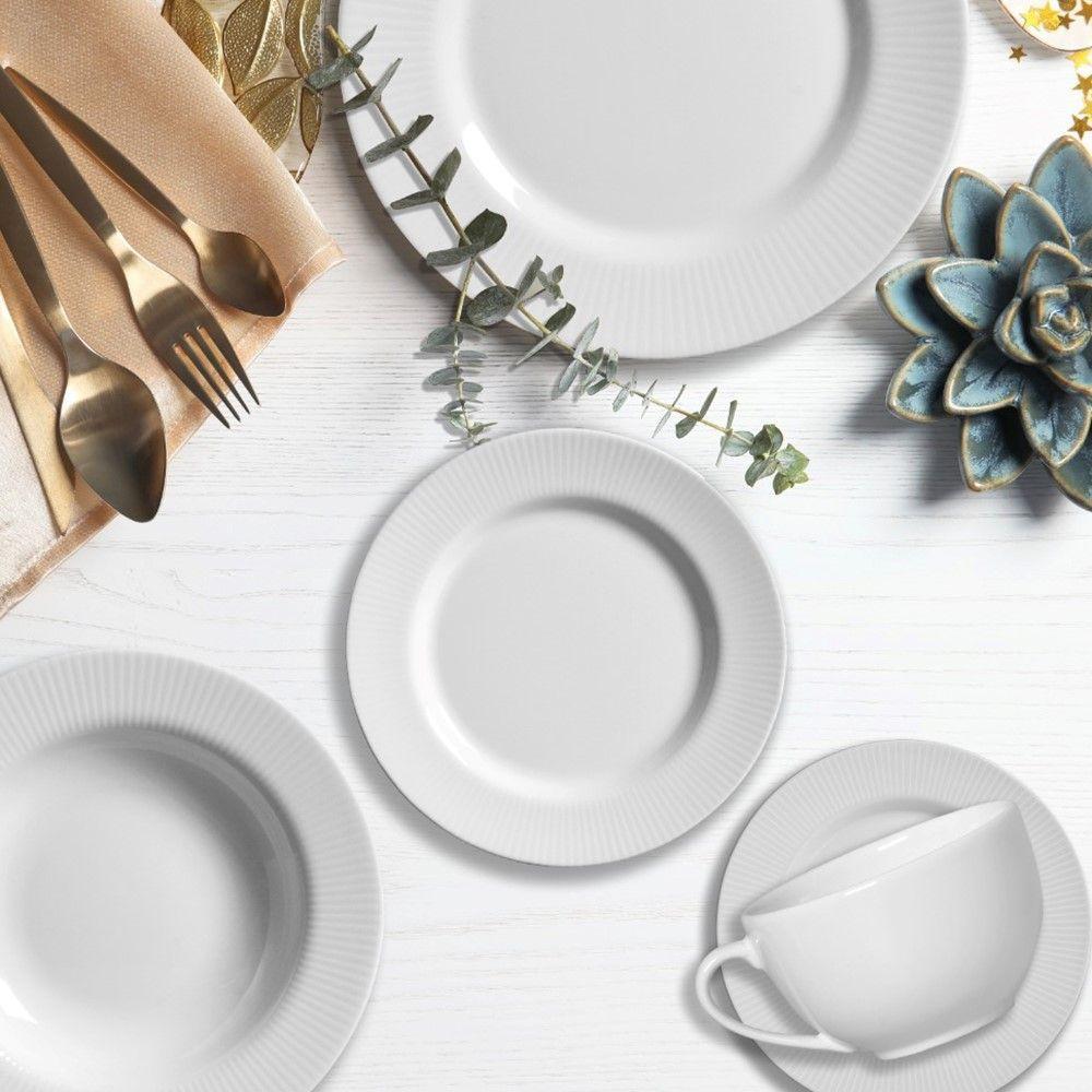 Jogo 8 Pratos Sobremesa Plissan Relevo Branco Cerâmica Alleanza 20cm - 5