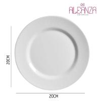 Jogo 8 Pratos Sobremesa Plissan Relevo Branco Cerâmica Alleanza 20cm