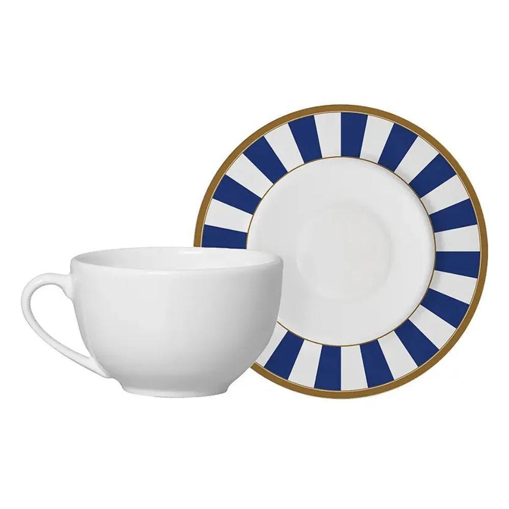 Xícara De Chá Com Pires Stripe Azul Cerâmica Alleanza 250ml - 1