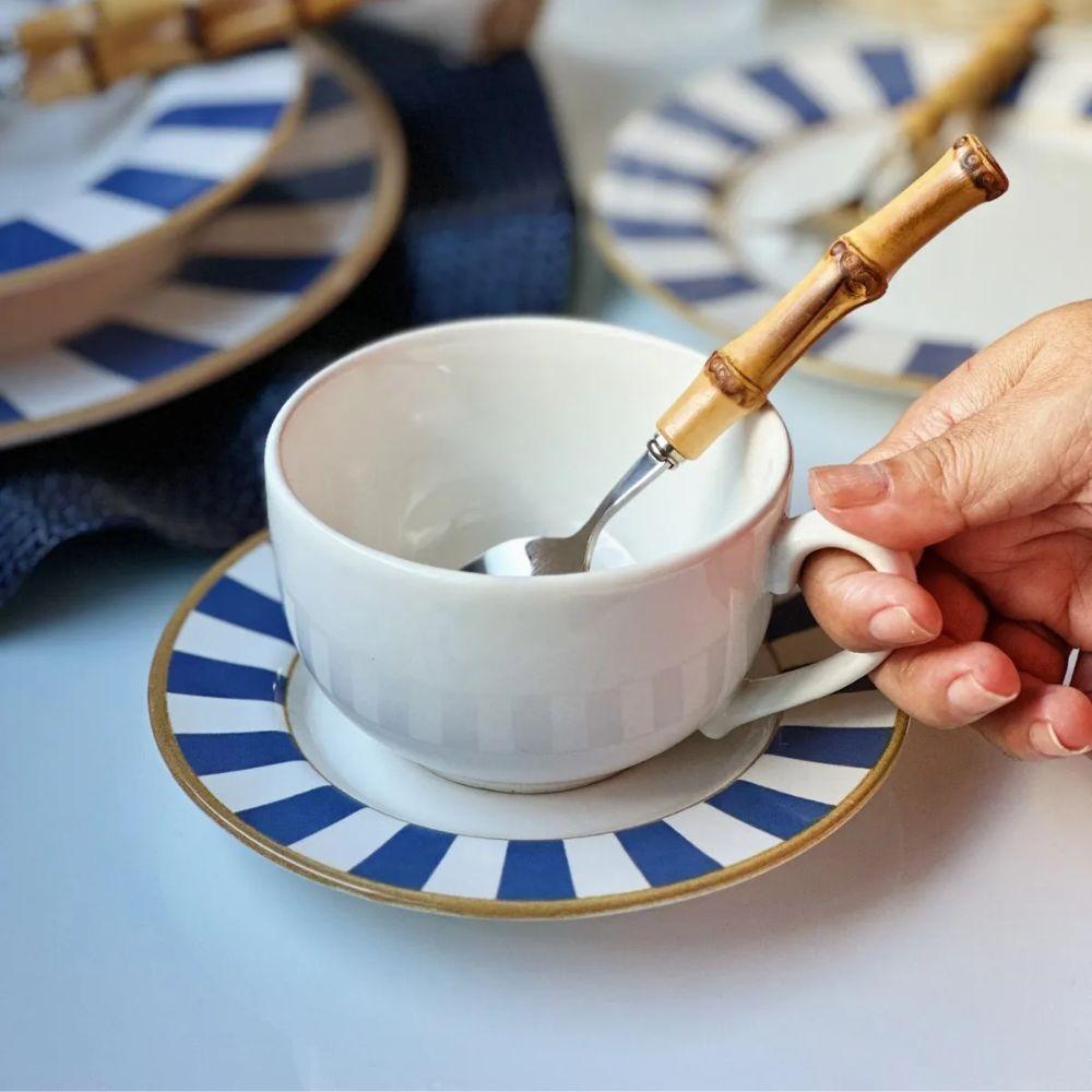 Xícara De Chá Com Pires Stripe Azul Cerâmica Alleanza 250ml - 2
