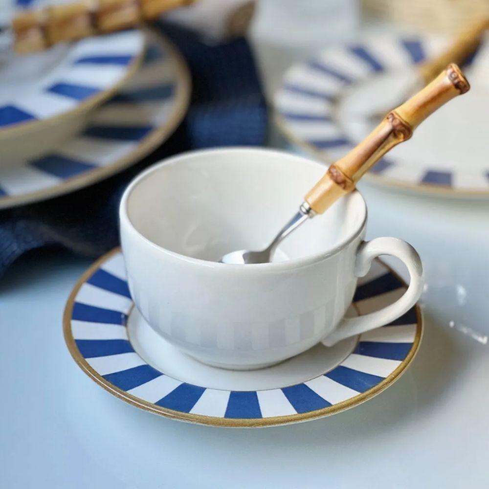 Xícara De Chá Com Pires Stripe Azul Cerâmica Alleanza 250ml - 3