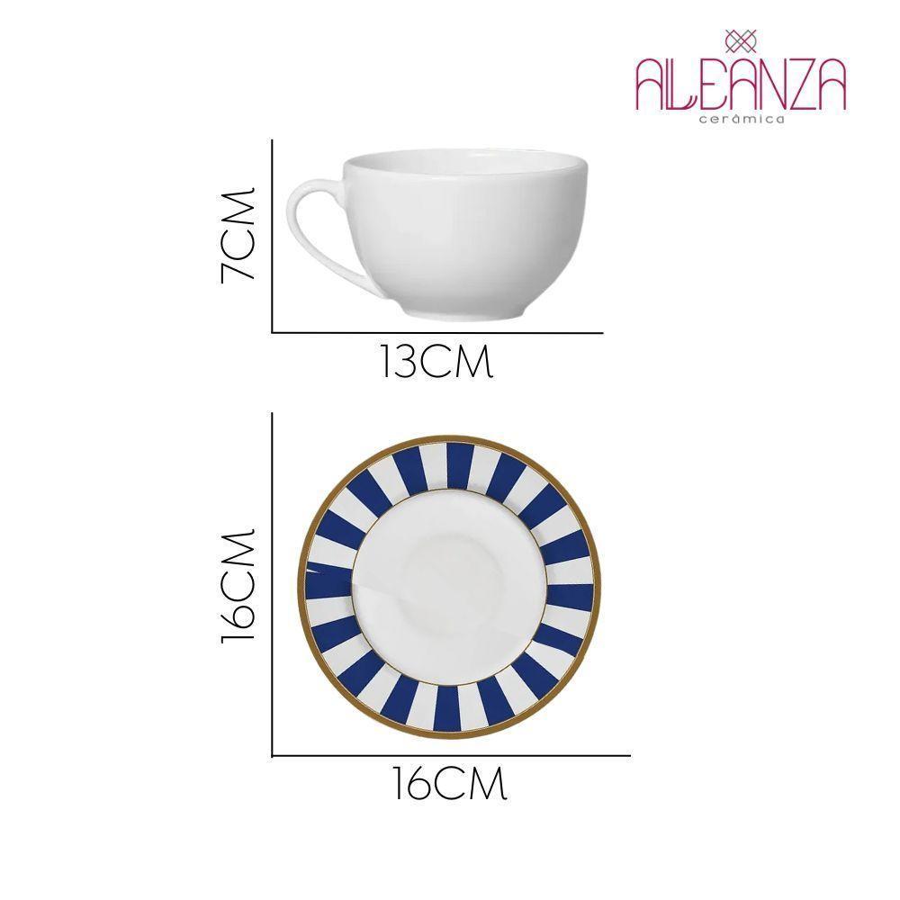 Xícara De Chá Com Pires Stripe Azul Cerâmica Alleanza 250ml - 4