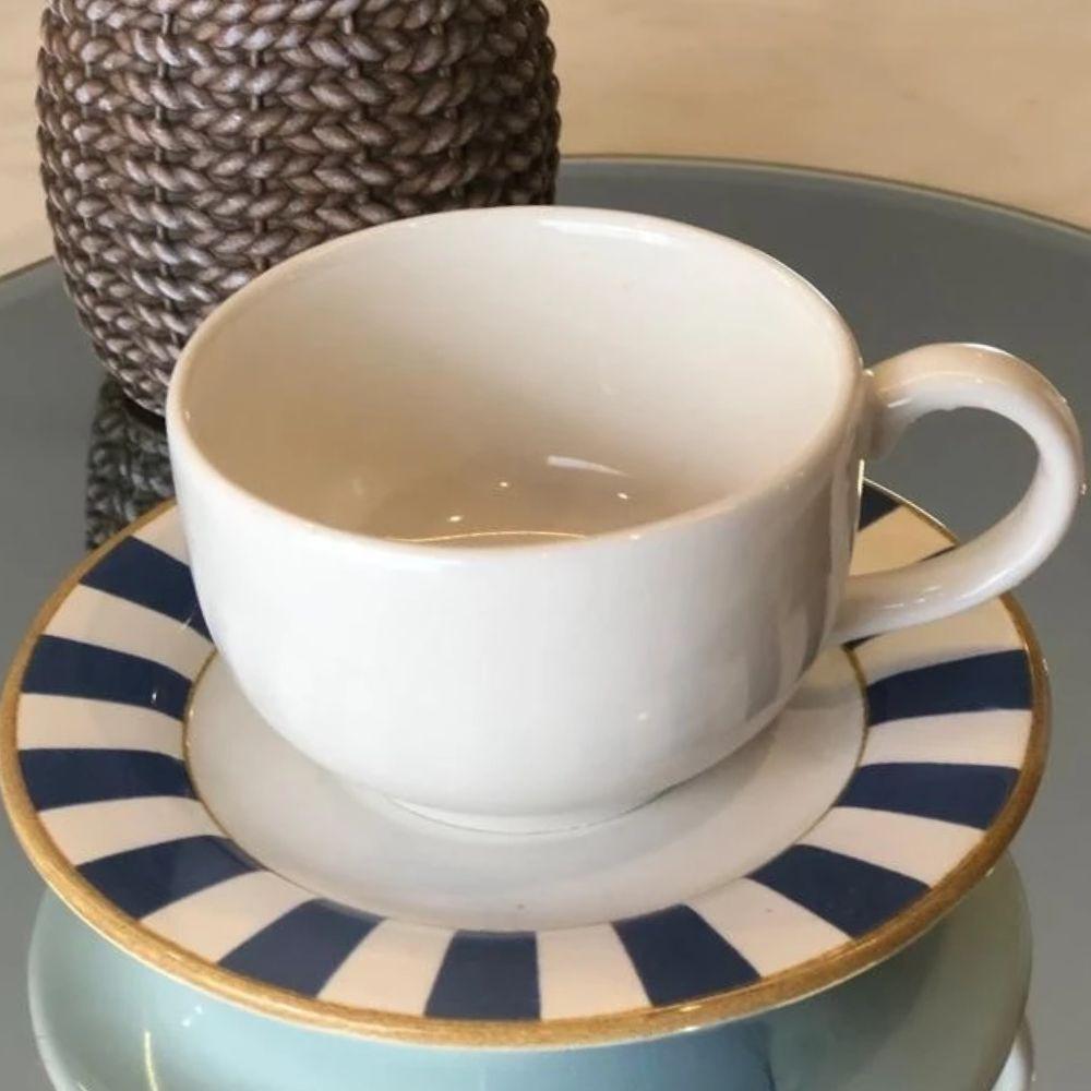Xícara De Chá Com Pires Stripe Azul Cerâmica Alleanza 250ml - 5