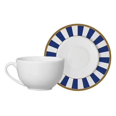 Xícara De Chá Com Pires Stripe Azul Cerâmica Alleanza 250ml