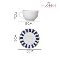 Xícara De Chá Com Pires Stripe Azul Cerâmica Alleanza 250ml