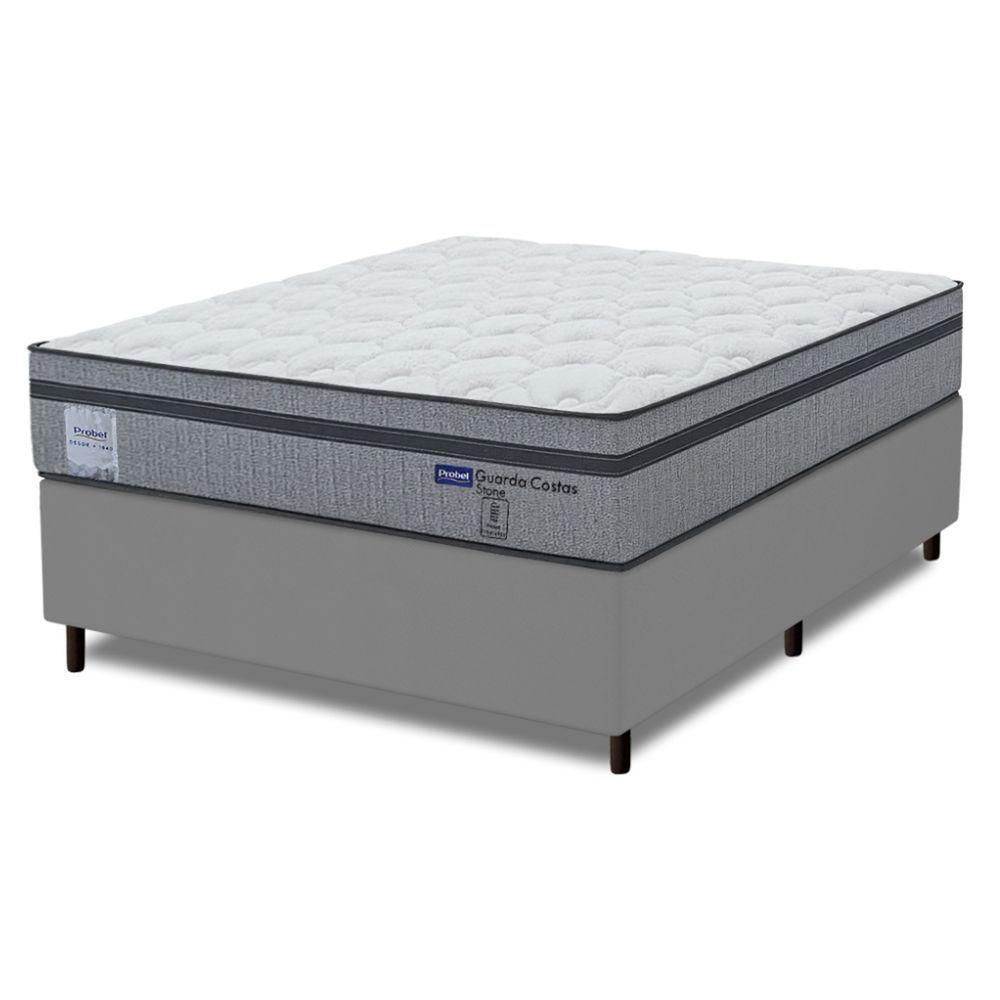 Cama Box King Probel Molas Ensacadas Euro In 193x203x68cm Guarda Costas Stone Branco/cinza Branco / Cinza - 1