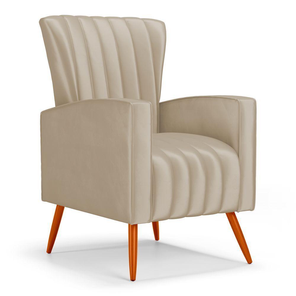 Poltrona Decorativa Melody Com Pés Palito Suede Bege - Desk Design - 1