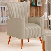 Poltrona Decorativa Melody Com Pés Palito Suede Bege - Desk Design - 6