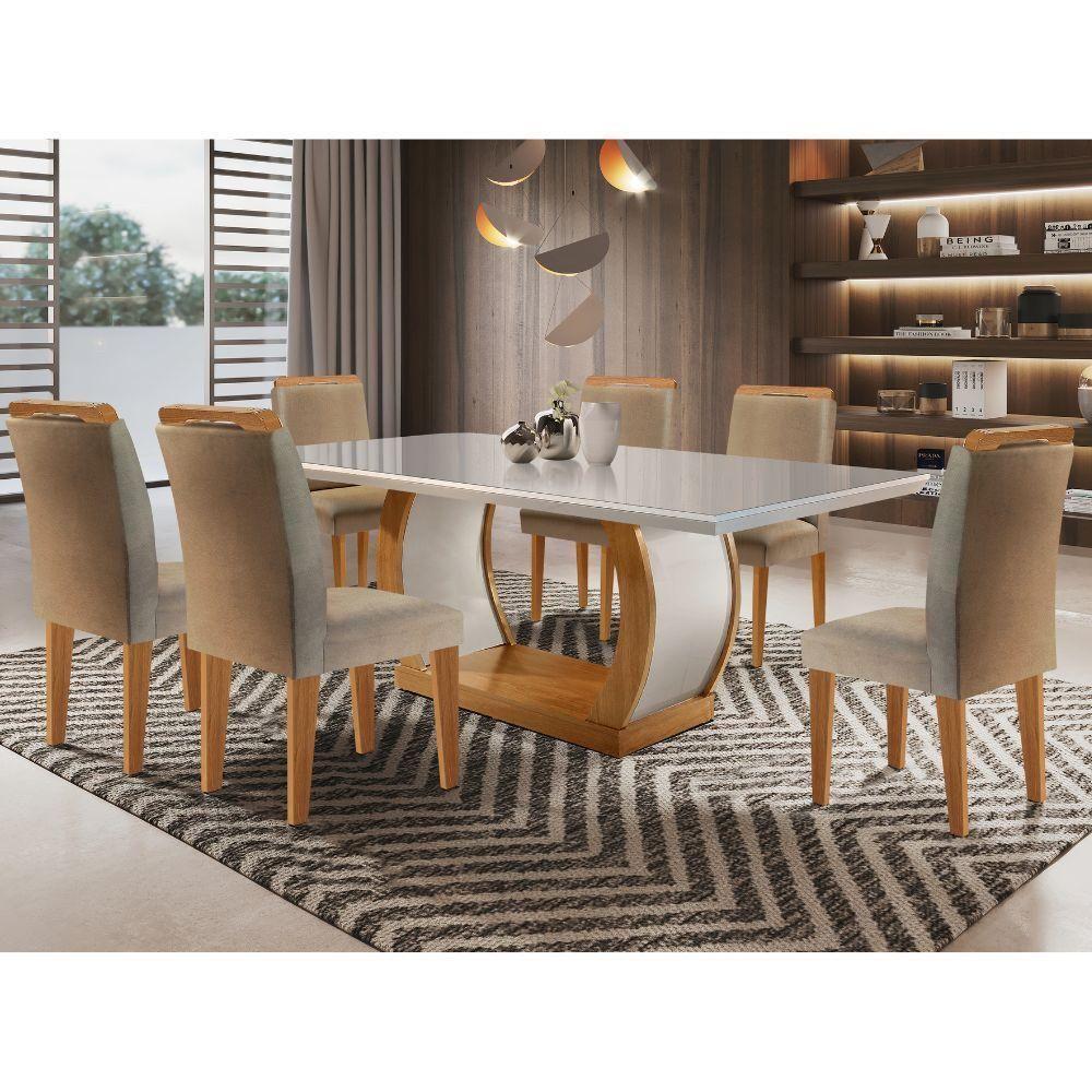 Mesa De Jantar 6 Cadeiras Tampo De Vidro Off White-imbuia Jade Rufato M?veis Imbuia - 1