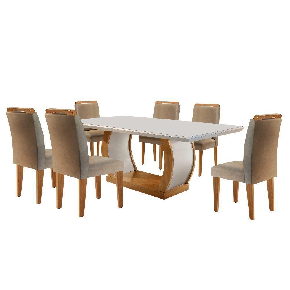 Mesa De Jantar 6 Cadeiras Tampo De Vidro Off White-imbuia Jade Rufato M?veis Imbuia - 2