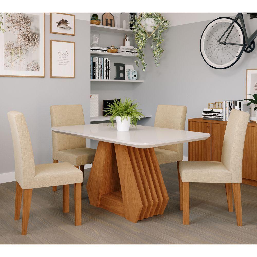 Mesa De Jantar 4 Cadeiras Tampo De Vidro Cinamomo/off White ágata Cimol - 1