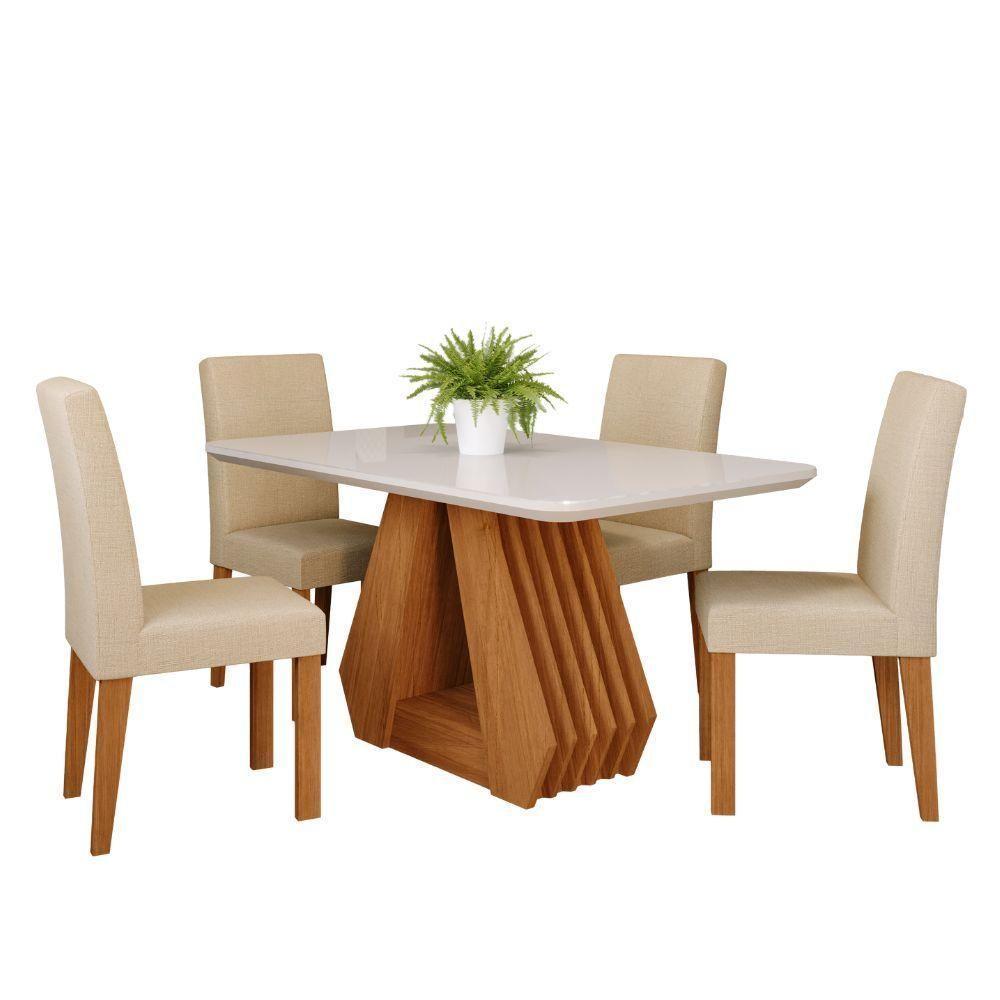 Mesa De Jantar 4 Cadeiras Tampo De Vidro Cinamomo/off White ágata Cimol - 2