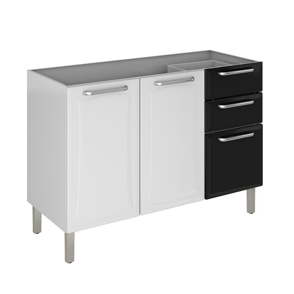 Balcão De Cozinha Itatiaia Tarsila 120cm Em Aço Branco-preto Para Pia - 1