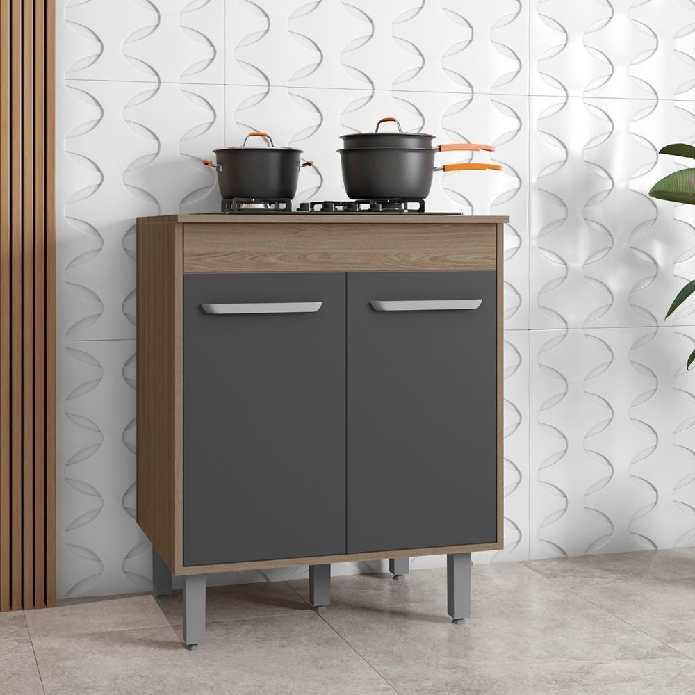 Balcão De Cozinha Barcelona Com Tampo 2 Portas 70 Cm Carvalho Oak-grafite Carvalho Oak-grafite - 2