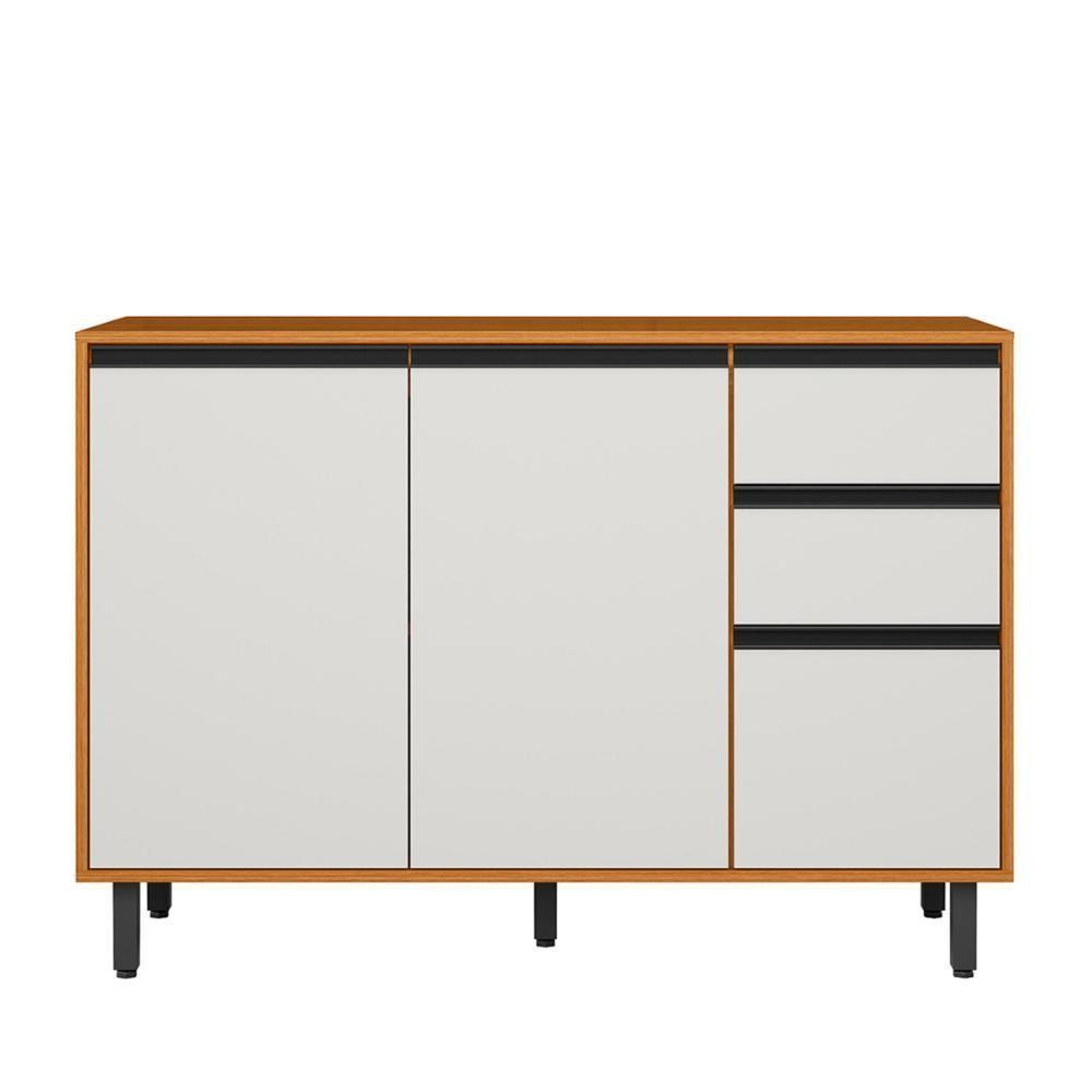 Balcão De Cozinha Ravena Com Tampo 120cm 3 Portas 2 Gavetas Freijo-off Acetinado Freijo-off Acetinado - 1