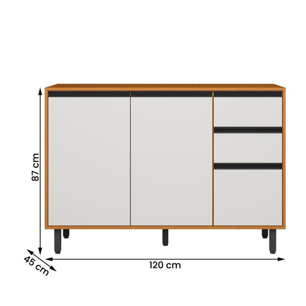 Balcão De Cozinha Ravena Com Tampo 120cm 3 Portas 2 Gavetas Freijo-off Acetinado Freijo-off Acetinado - 3