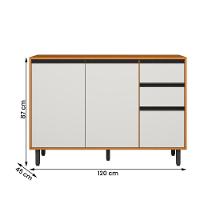 Balcão De Cozinha Ravena Com Tampo 120cm 3 Portas 2 Gavetas Freijo-off Acetinado Freijo-off Acetinado - 3