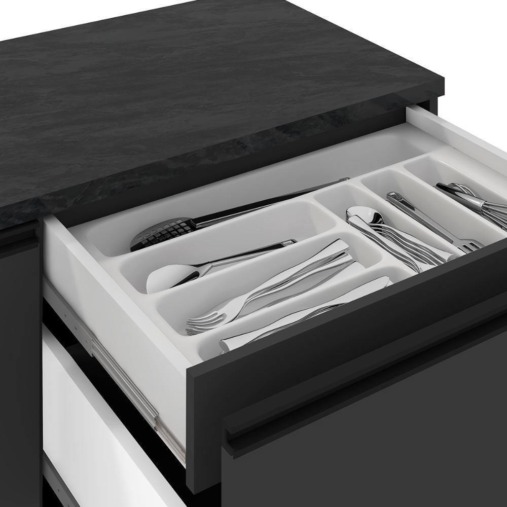 Balcão Etna Com Tampo 120 Cm 1 Porta E 3 Gavetas Com Rodapé Grafite Grafite - 2