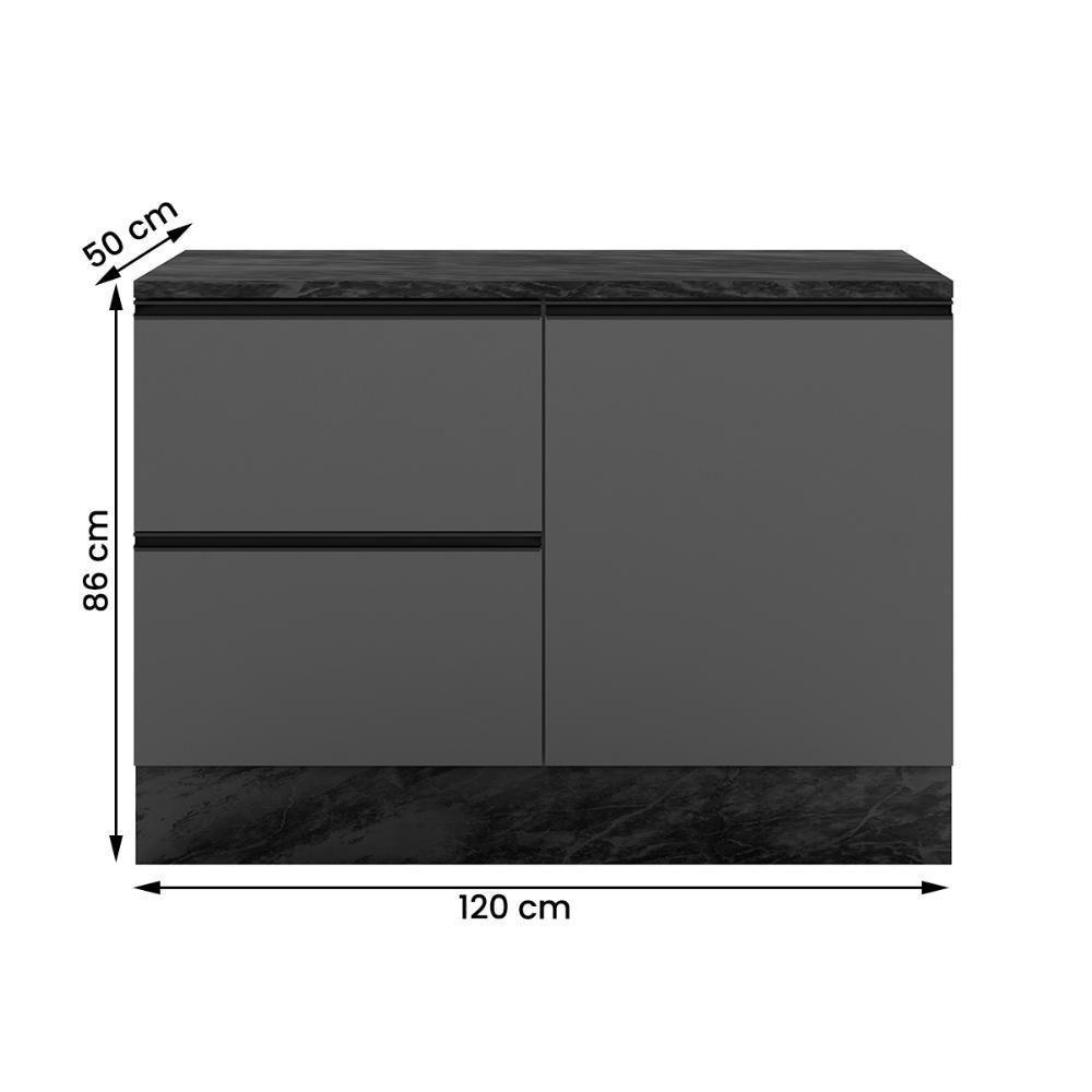 Balcão Etna Com Tampo 120 Cm 1 Porta E 3 Gavetas Com Rodapé Grafite Grafite - 4