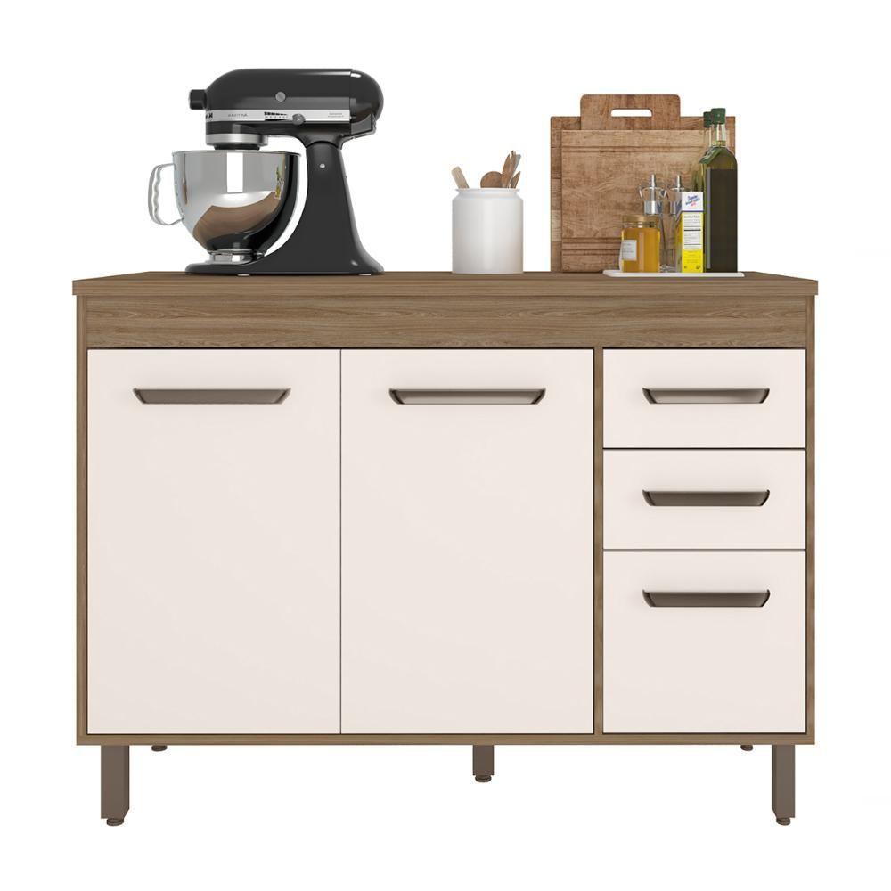Balcão Cozinha Barcelona Com Tampo 120cm 3 Portas 2 Gavetas Carvalho Oak-off White Carvalho Oak-off White - 1